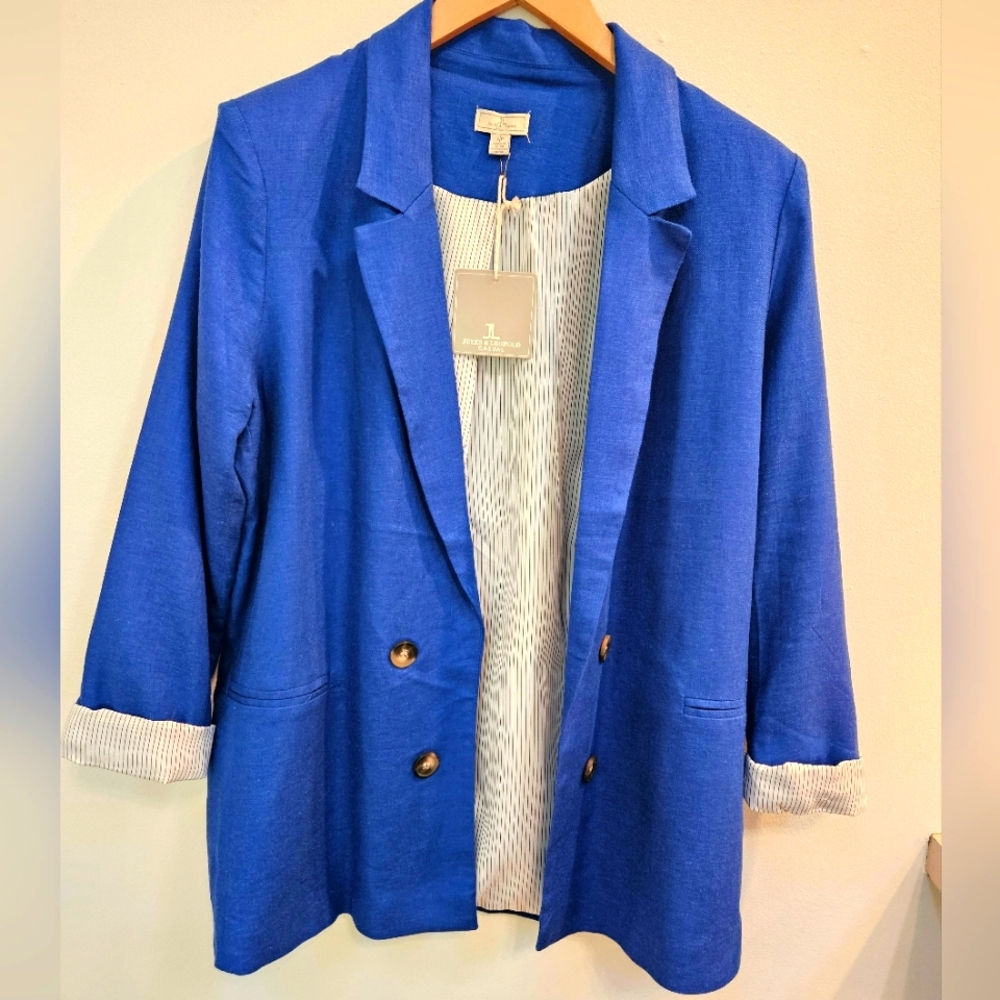 Jules & leopold nwt size small royal blue,lined linen blend blazer jacket